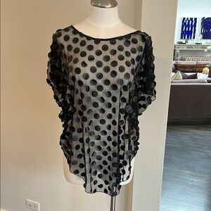 Black Sheer Women's High Low Top with Black Leather Polka Dots